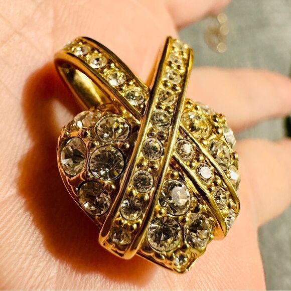 "Vintage Nolan Miller Stunning  Puffed Heart Pendant with Crystal Rhines… - Picture 9 of 17